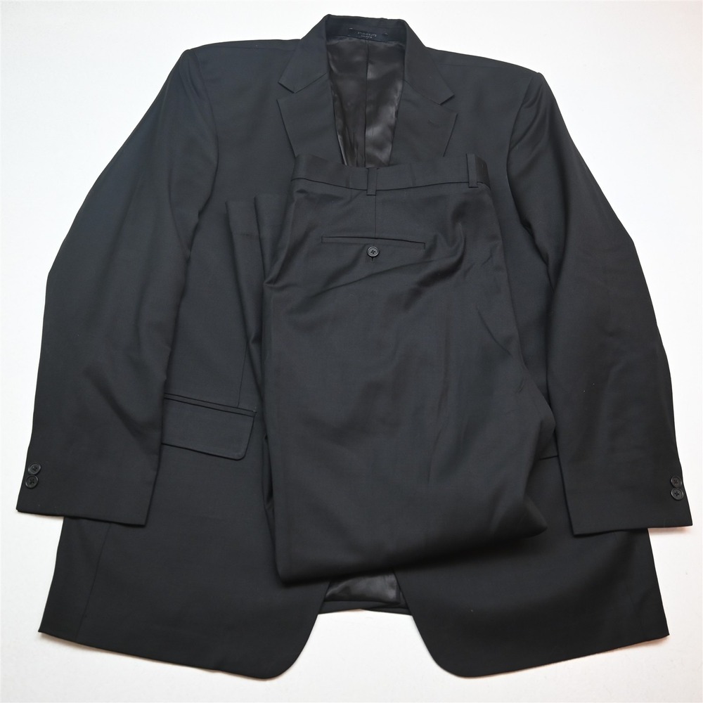Studiosuits‎ 50R 44x32 Black Wool Portly Mens Jacket Pants Suit